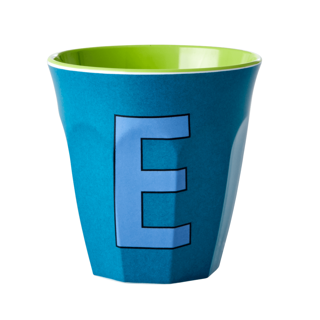 Melamine Cup - Medium with Alphabet in Bluish Colors | Letter E