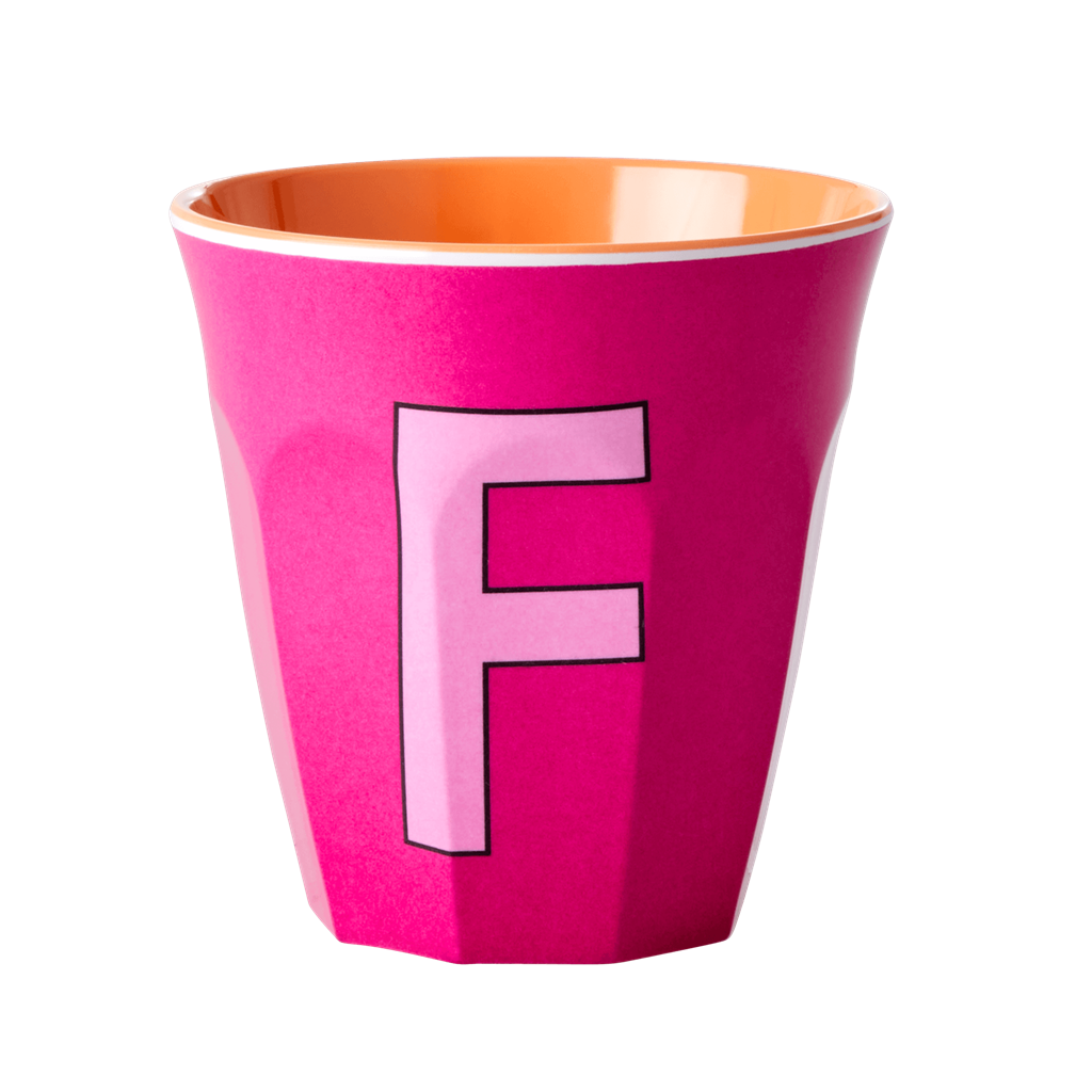 Melamine Cup - Medium with Alphabet in Pinkish Colors | Letter F