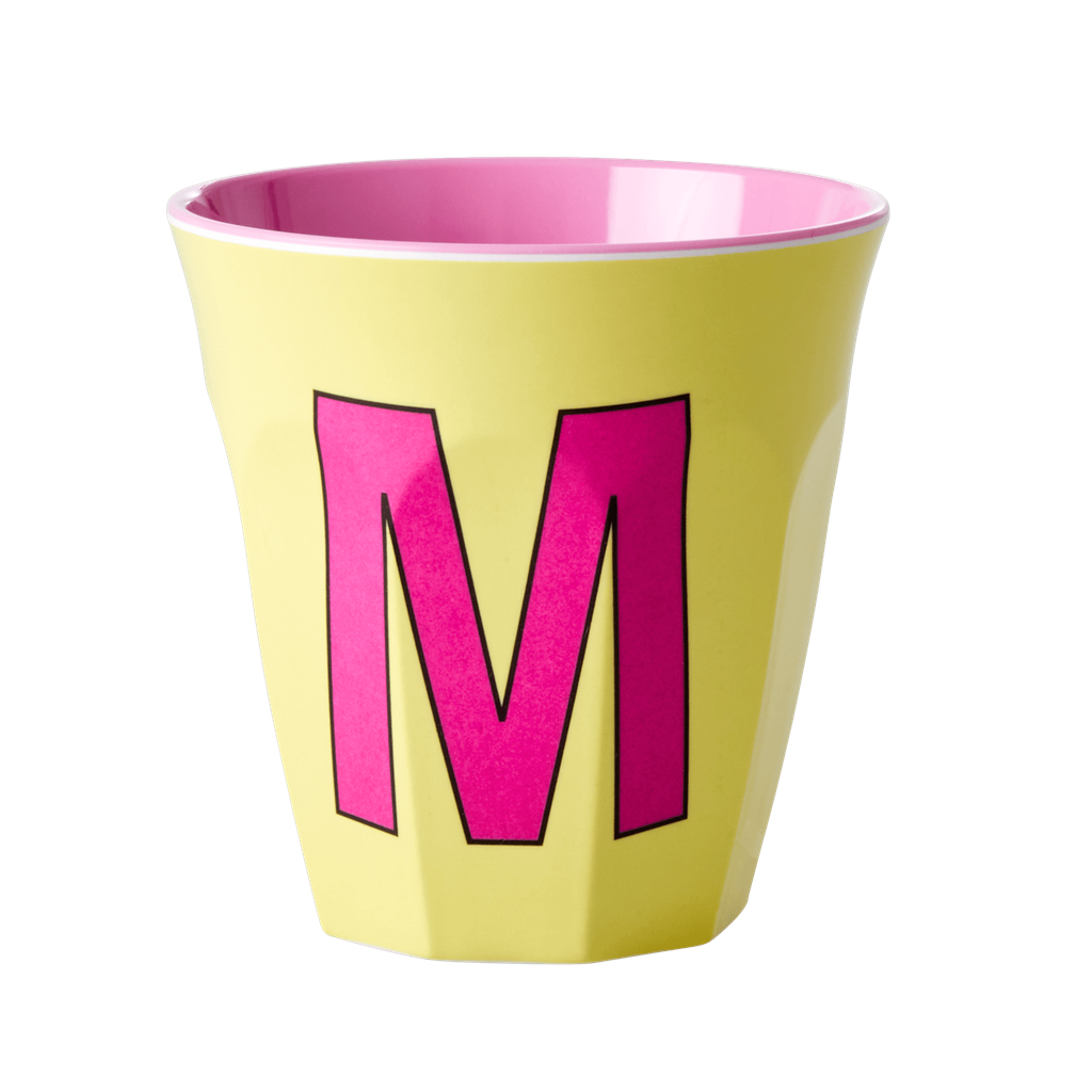 Melamine Cup - Medium with Alphabet in Pinkish Colors | Letter M by Rice By Rice