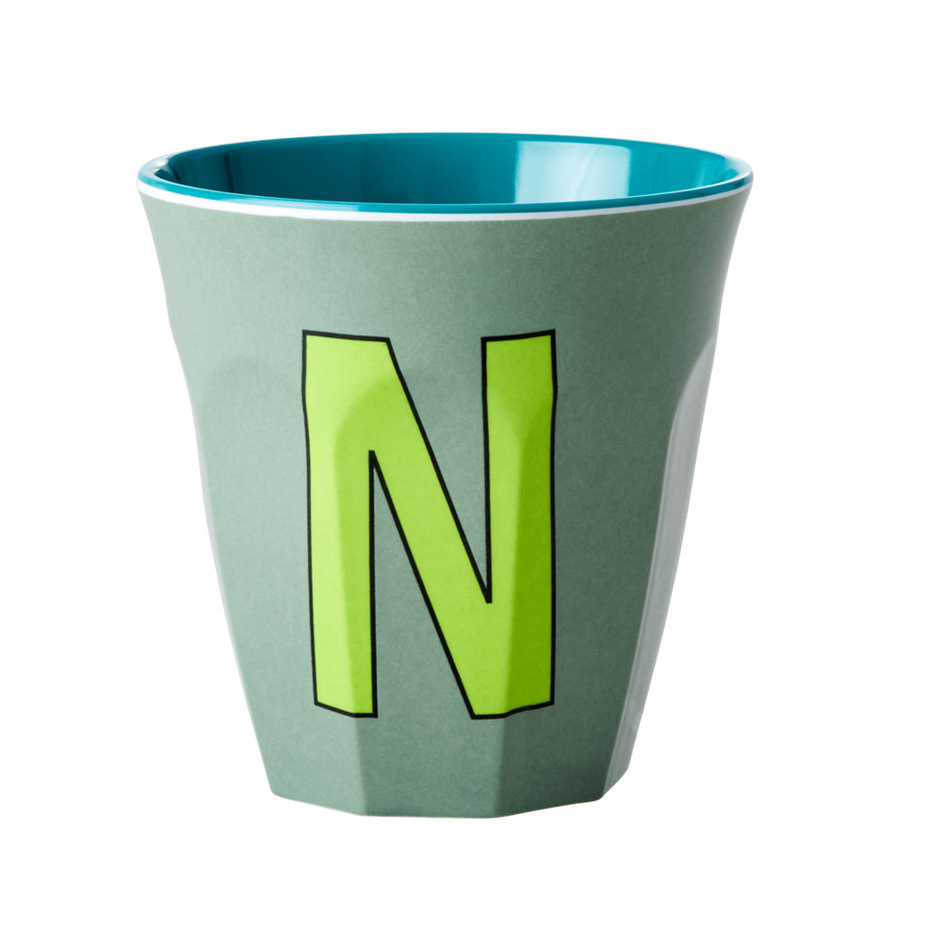 Melamine Cup - Medium with Alphabet in Bluish Colors | Letter N