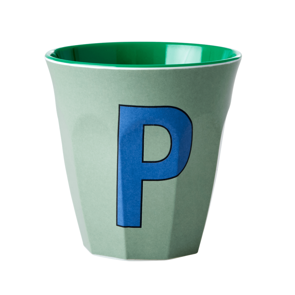 Melamine Cup - Medium with Alphabet in Bluish Colors | Letter P