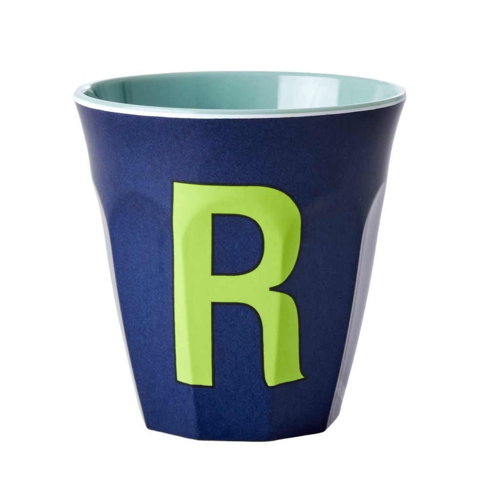 Melamine Cup - Medium with Alphabet in Bluish Colors | Letter R