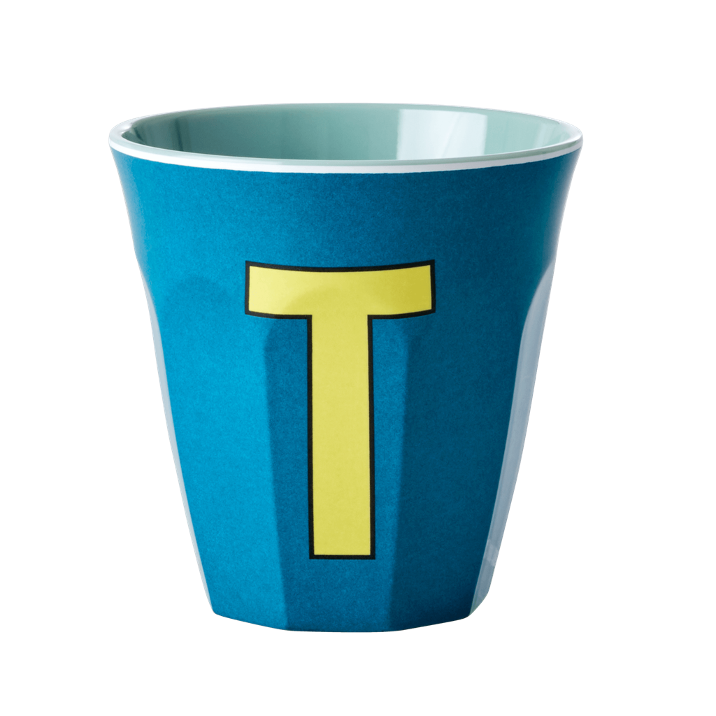 Melamine Cup - Medium with Alphabet in Bluish Colors | Letter T