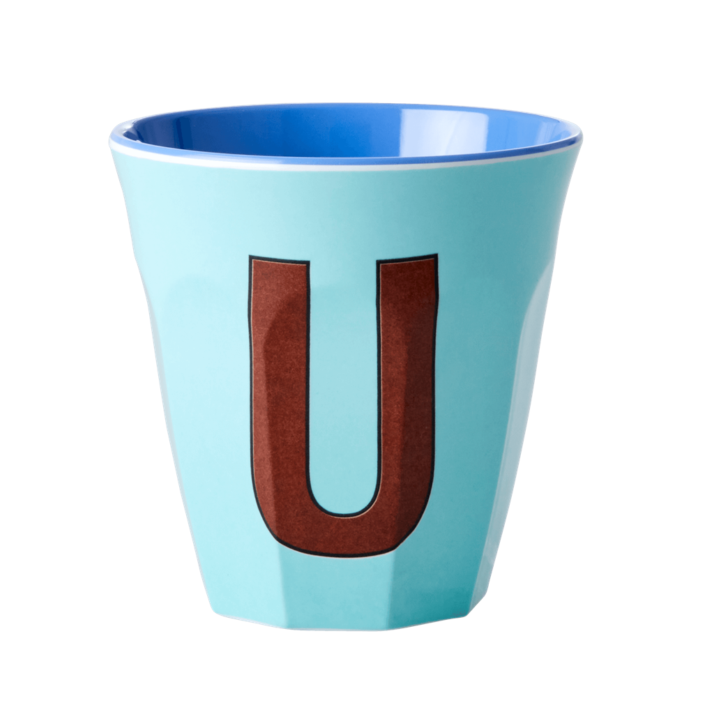 Melamine Cup - Medium with Alphabet in Bluish Colors | Letter U