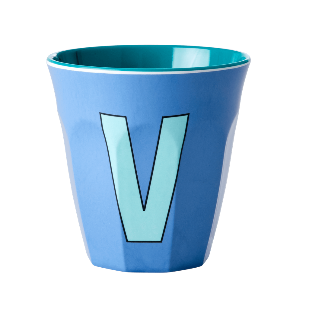 Melamine Cup - Medium with Alphabet in Bluish Colors | Letter V