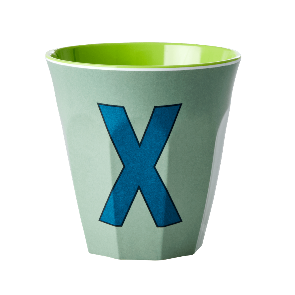 Melamine Cup - Medium with Alphabet in Bluish Colors | Letter X
