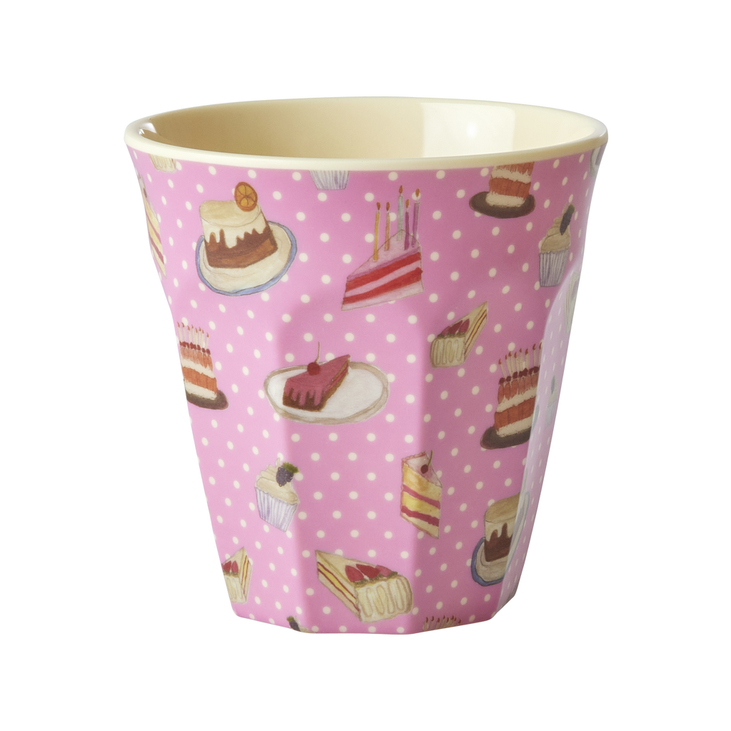 Medium Melamine Cup - Pink - Sweet Cake Print
