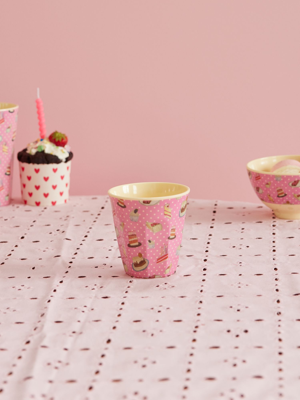 Medium Melamine Cup - Pink - Sweet Cake Print