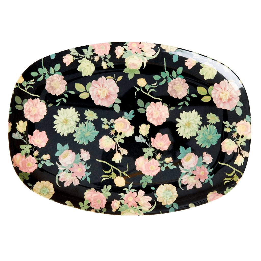 Melamine Rectangular Plate | Dark Rose Print
