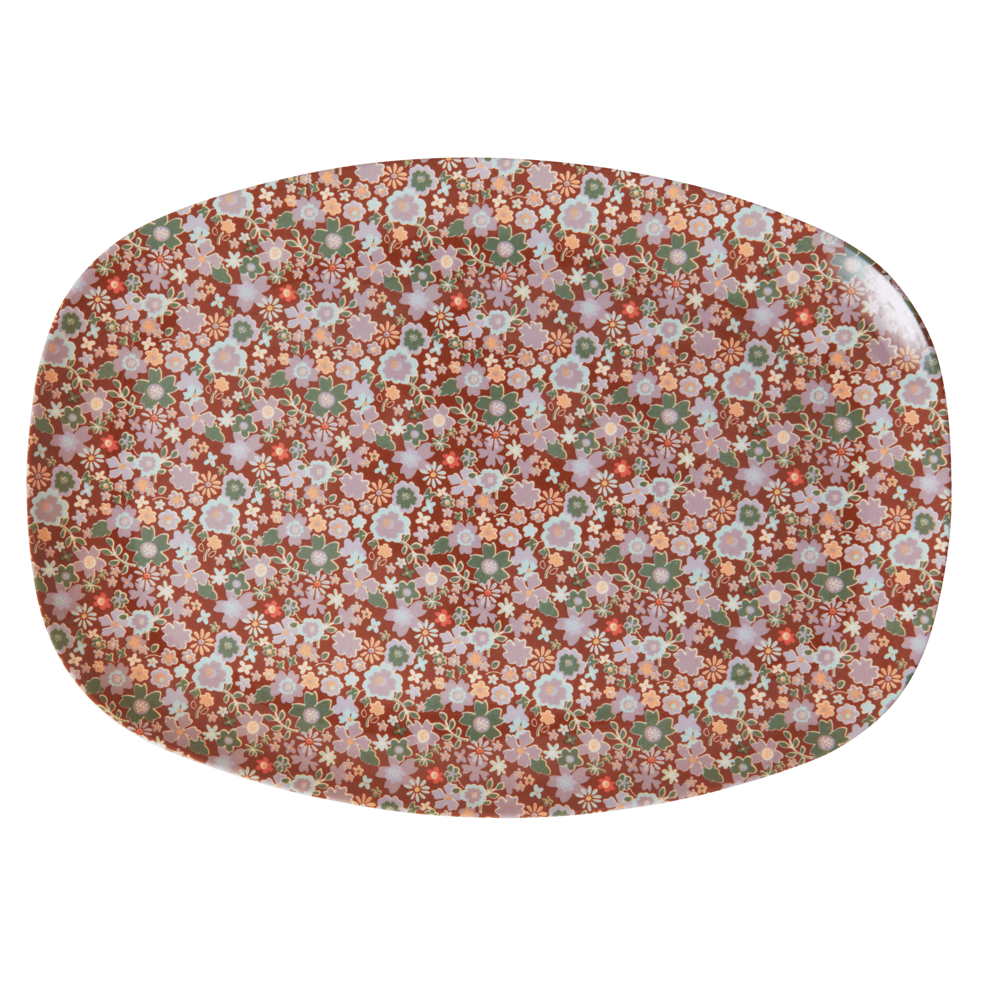Melamine Rectangular Plate | Brown Flower Print