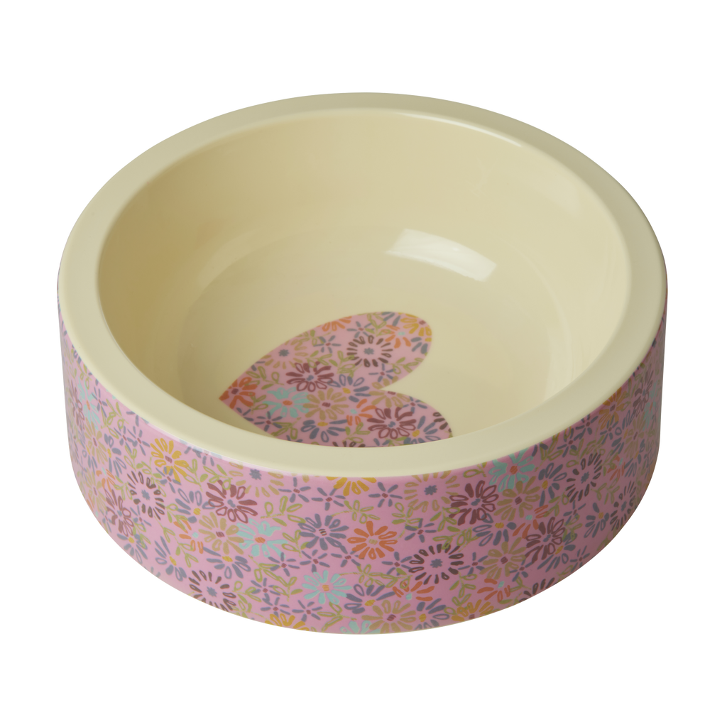 Round Pet Bowl - Pink - Flower Print