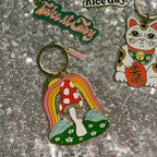 Magic Mushroom Brass and Enamel Keychain | Enchanting Toadstool Fungi Key Ring Holder