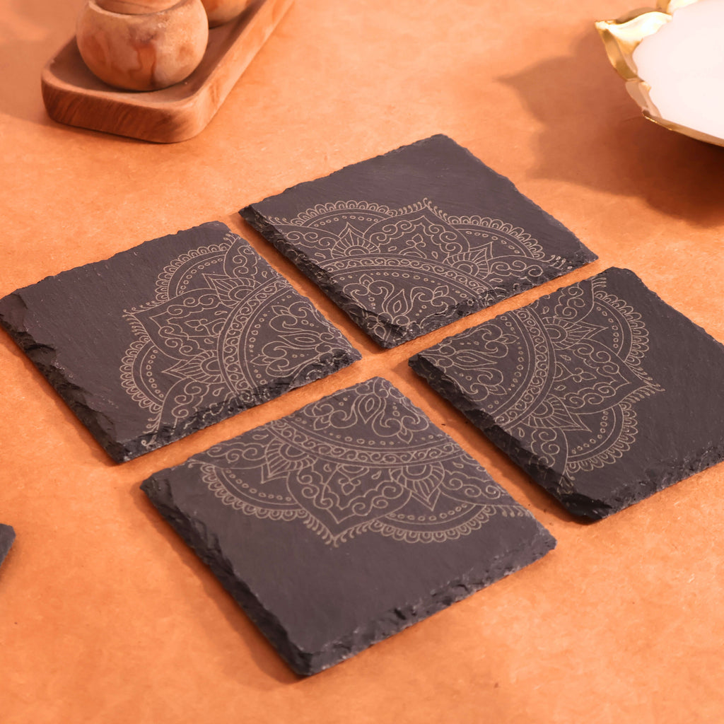Mandala Slate Coasters| Modern Indian Inspired Tabletop Decor
