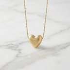 Margo Puffy Heart Necklace in Worn Gold | Bead Chain Style Pendant Fashion Jewelry