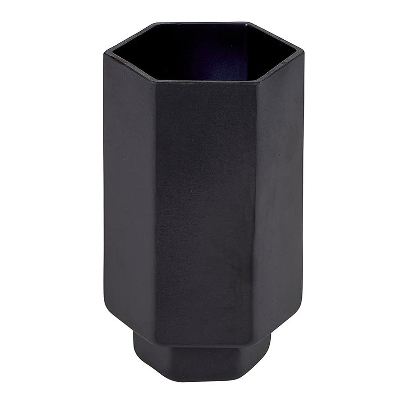 Matte Black Glass Hurricane Vase | Small Hexagonal Flower Vase | 3.5" x 6.5"