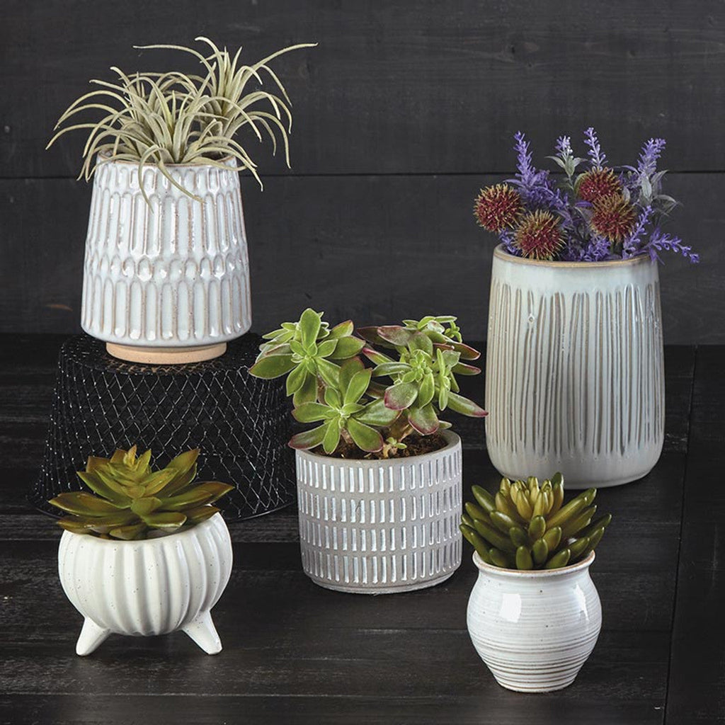 Matte Dot Cream Planter with Legs | Decorative Ceramic Plant Pot | 4"  x 3.5"