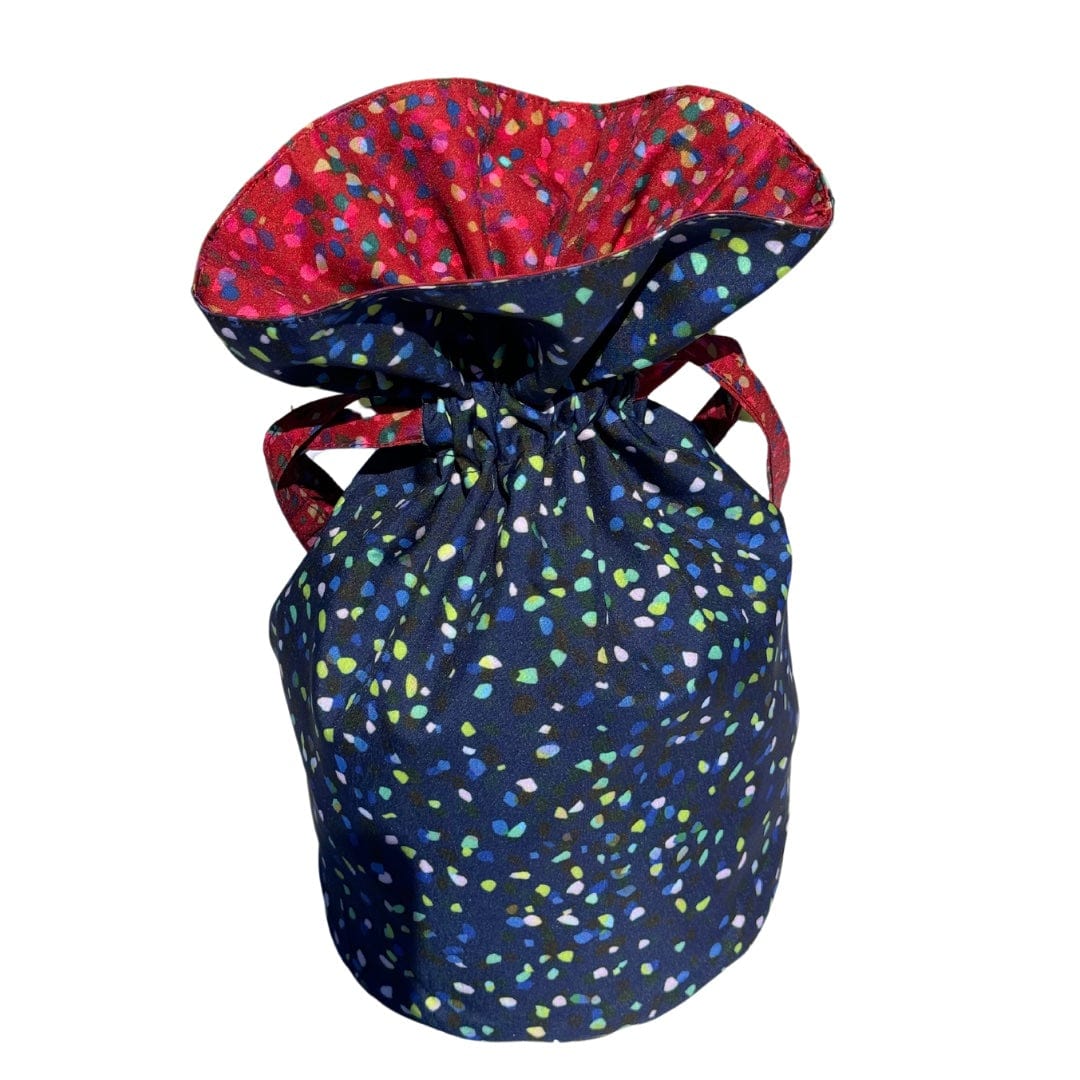 Medium Reusable Fabric Gift Bag | Blue & Red Confetti