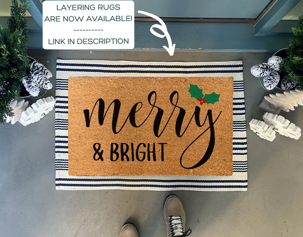 Merry and Bright Outdoor Christmas Doormat by Nickel Designs Custom Doormats