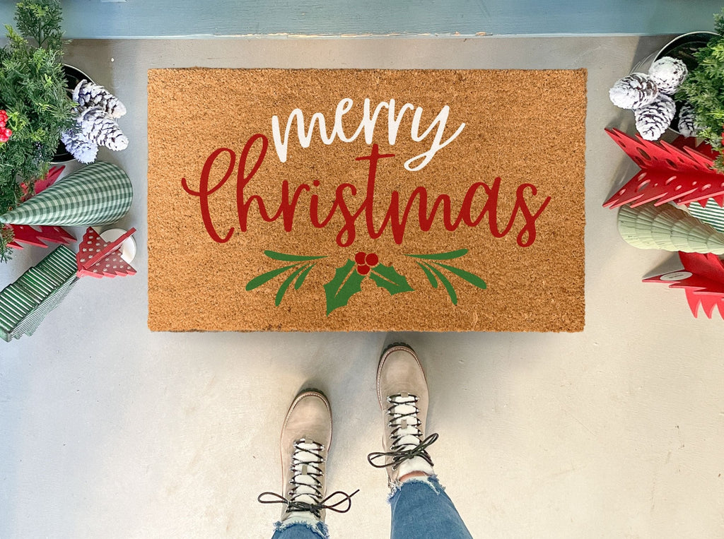 Colorful Merry Christmas Doormat by Nickel Designs Custom Doormats