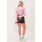 Metallic Turtle Neck Top with Feather Cuffs in Pink | Fall or Winter Long Sleeves Apparel by The Bullish Store