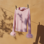 Metallic Turtle Neck Top with Feather Cuffs in Pink | Fall or Winter Long Sleeves Apparel by The Bullish Store