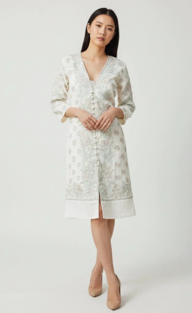 Keya Midi Dress with Floral Hand Embroidery by Raas