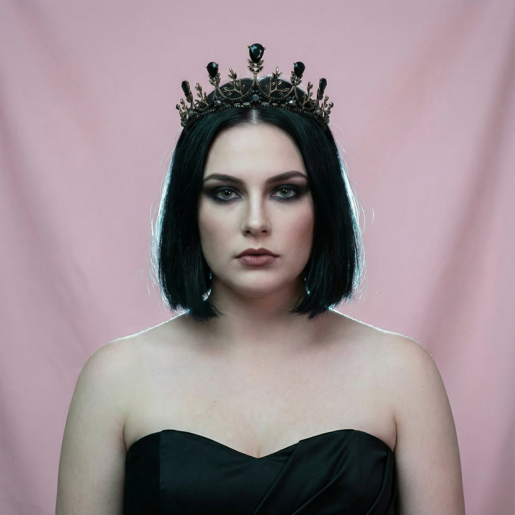 Midnight Blossom Tiara Crown in Gold with Black Gems | Dark Princess Gothic Crown Party or Bridal Hair Accessory