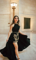 Halona Mini Black Dress with Varli Hand Embroidery by Raas