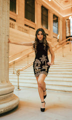 Halona Mini Black Dress with Varli Hand Embroidery by Raas