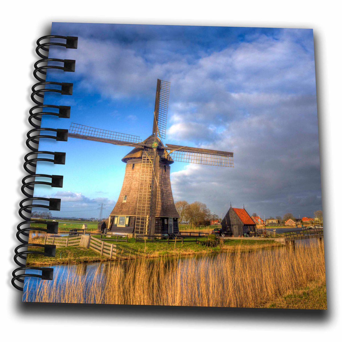 3dRose Danita Delimont - Windmills - Netherlands, Nord Holland, Landscape of a Windmill Along a Canal - Drawing Book