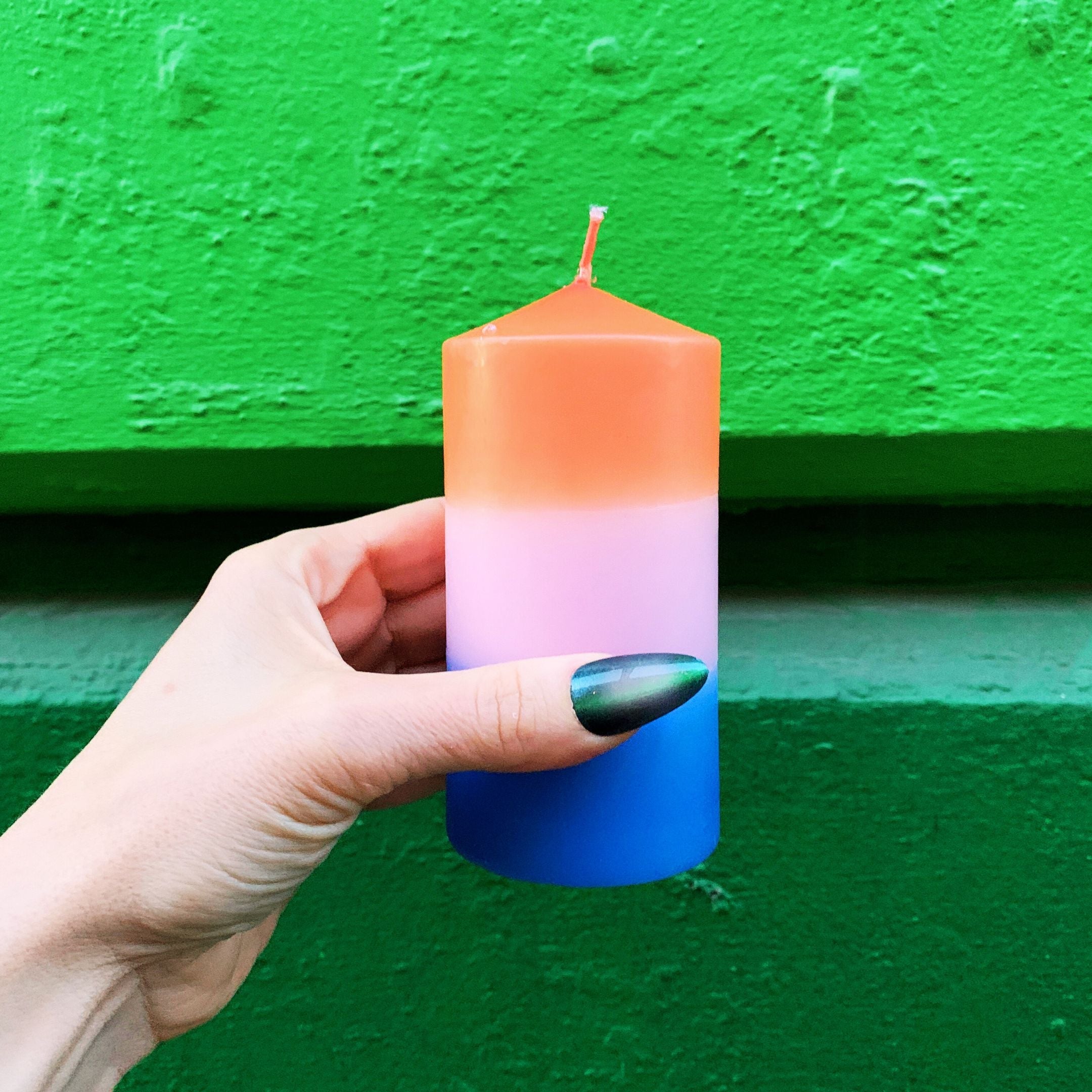 Mini Red-Pink-Blue Pillar Candle | Aesthetic Unscented Table Decor Cylindrical Candle 4.75"