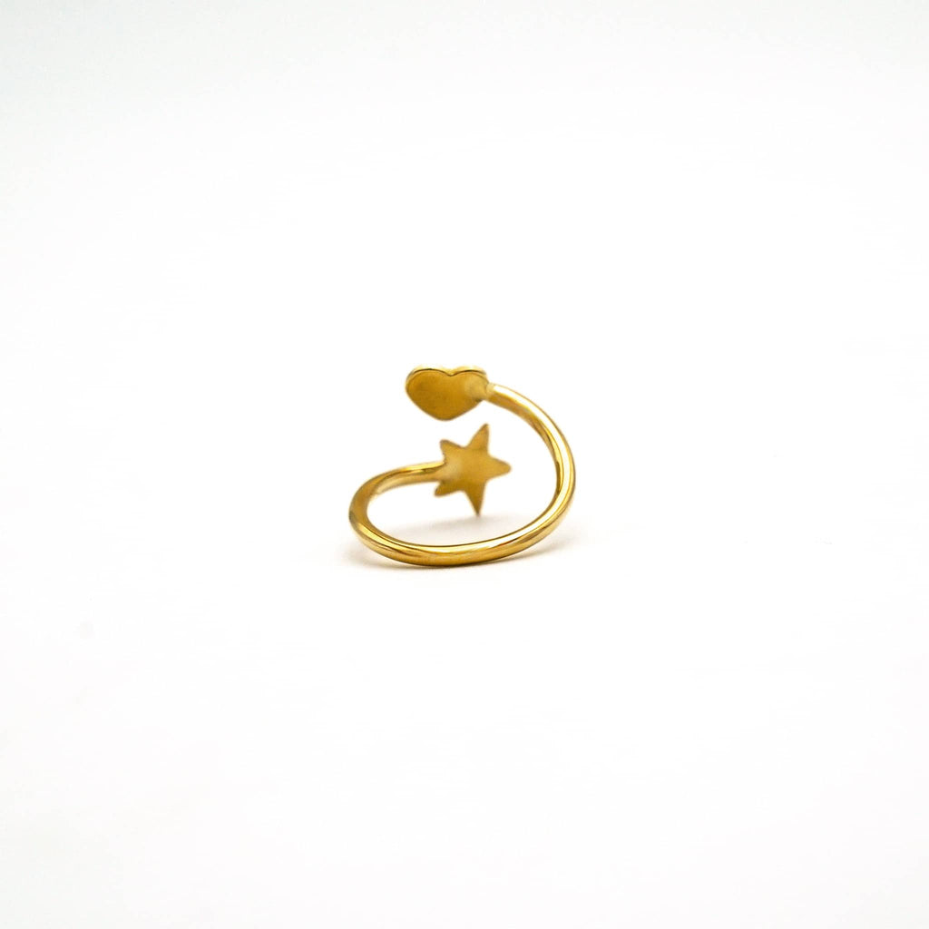 Mira Adjustable Star & Heart Wrap Ring in Brass
