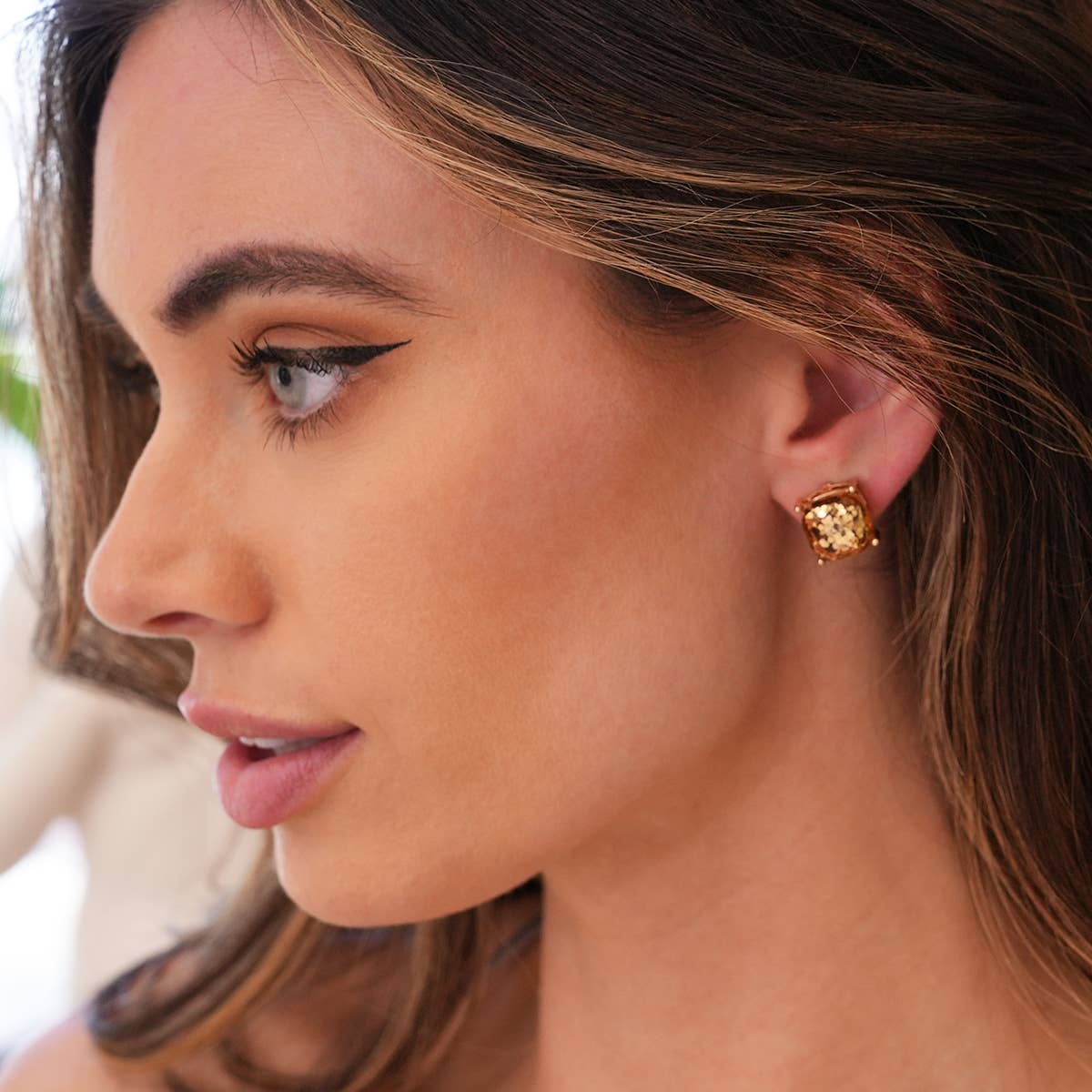 Mom and Daughter Glitter Square Cushion Cut Stud Earring Set – "Mom and Me" Gift Set