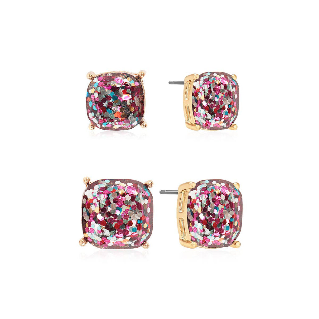 Mom and Daughter Glitter Square Cushion Cut Stud Earring Set – "Mom and Me" Gift Set