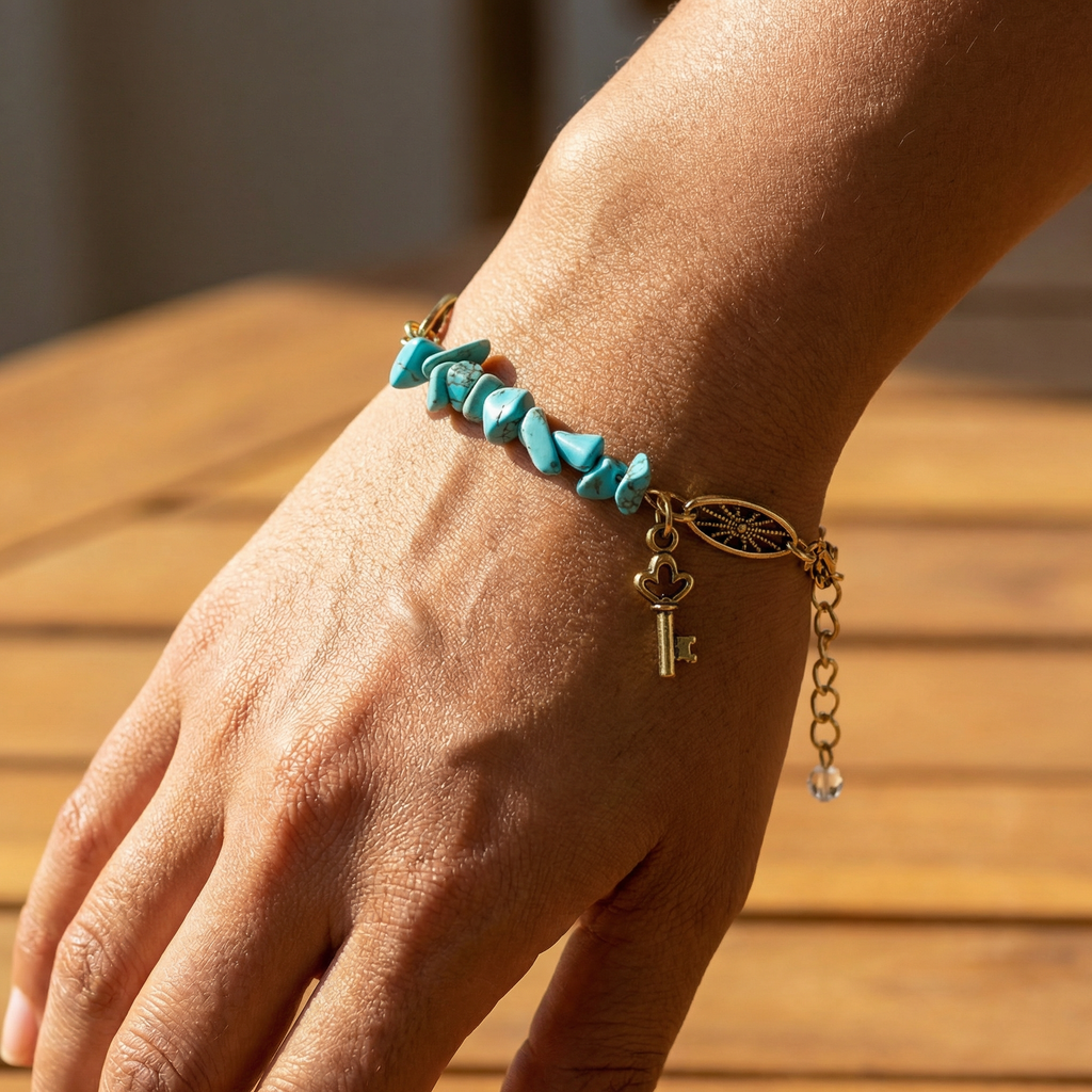 Monarch Natural Stone Turquoise Bracelet with Key Accent