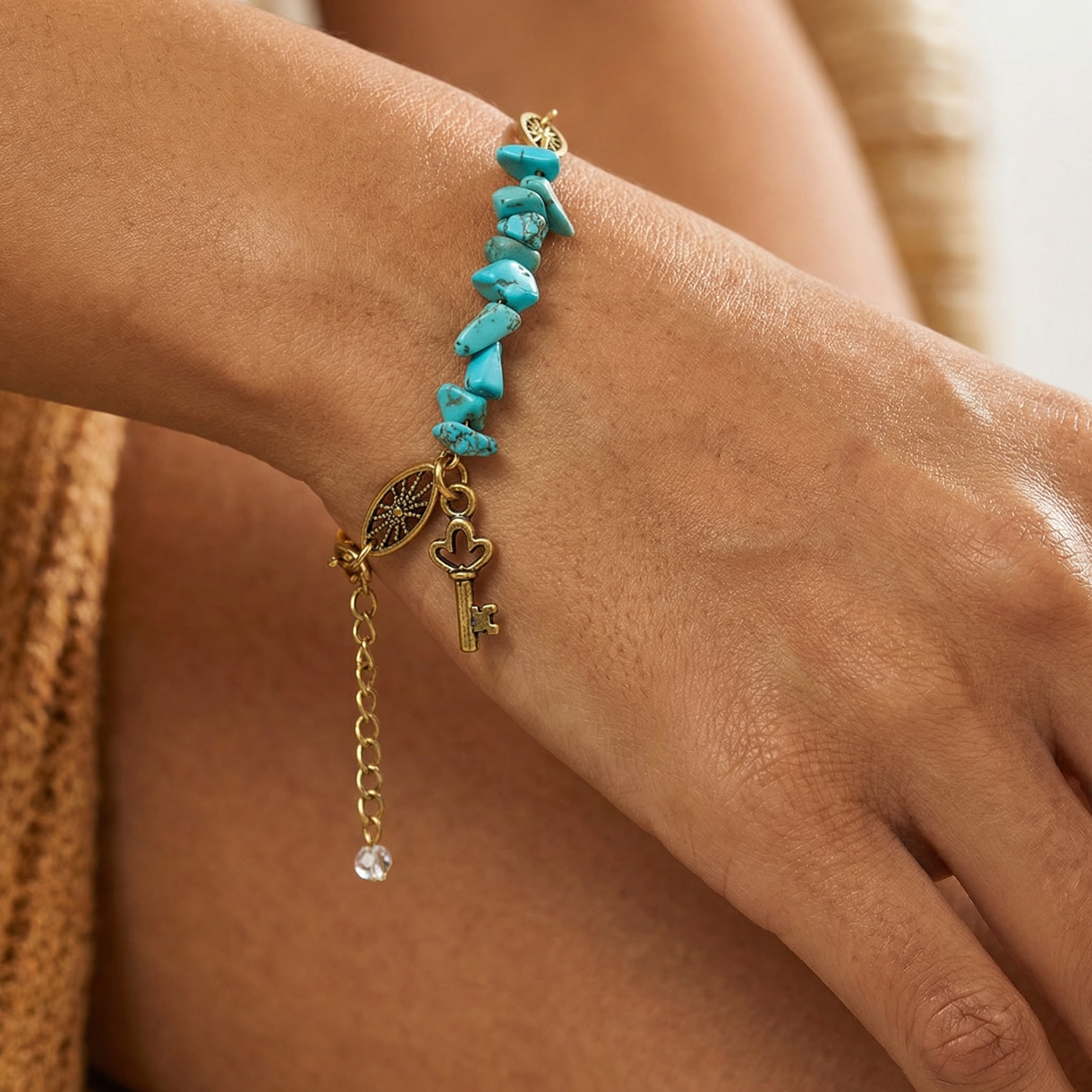 Monarch Natural Stone Turquoise Bracelet with Key Accent