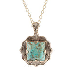 Blue Turquoise Square Golden Pendant Necklace by Barse Jewelry