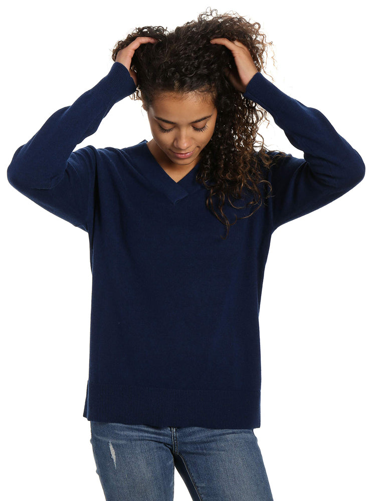 Zainuno Moizni Women's 100% Cashmere Deep V-Neck Sweater