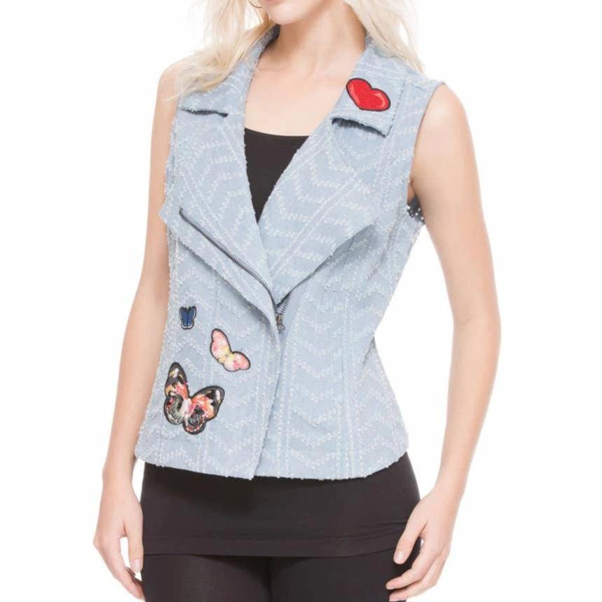 Nice Patches, Babe! Denim Vest Jacket with Zipper and Embroidered Patches [Sizes SM-XL] by The Bullish Store