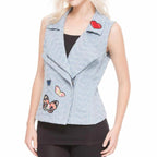 Nice Patches, Babe! Denim Vest Jacket with Zipper and Embroidered Patches [Sizes SM-XL] by The Bullish Store