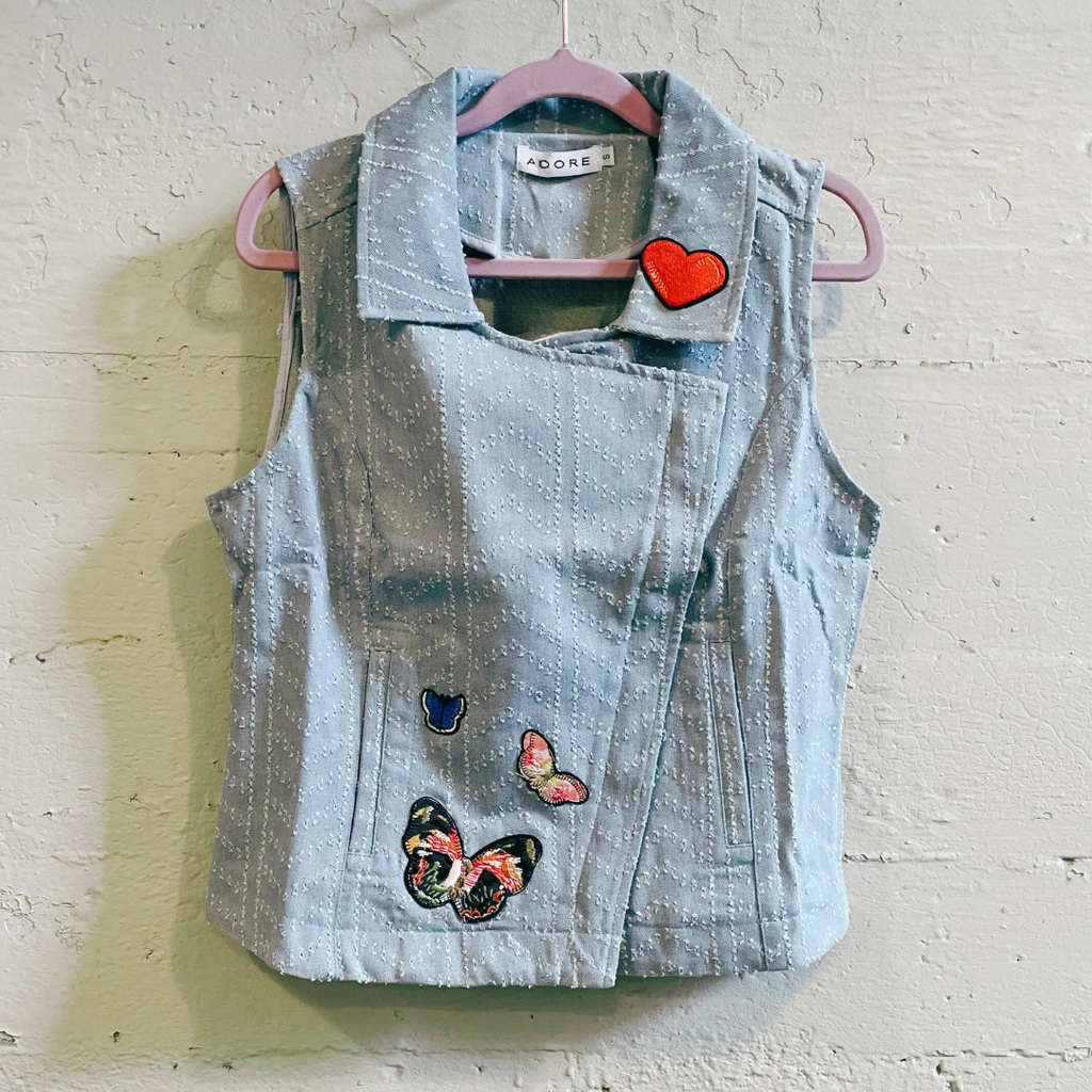 Nice Patches, Babe! Denim Vest Jacket with Zipper and Embroidered Patches [Sizes SM-XL] by The Bullish Store