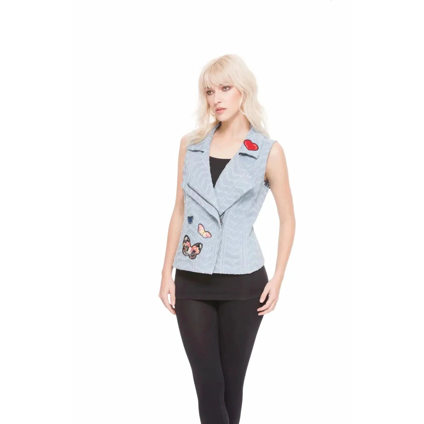 Nice Patches, Babe! Denim Vest Jacket with Zipper and Embroidered Patches [Sizes SM-XL] by The Bullish Store
