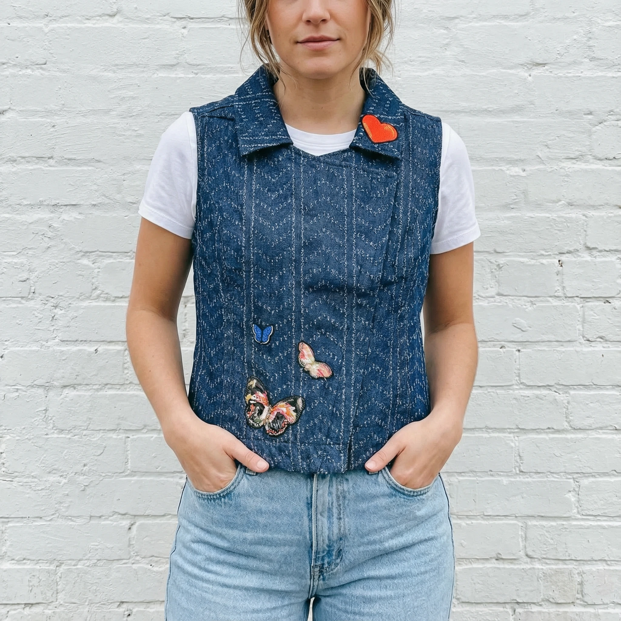 Nice Patches, Babe! Denim Vest with Zipper and Embroidered Patches [Sizes SM-XL] by The Bullish Store