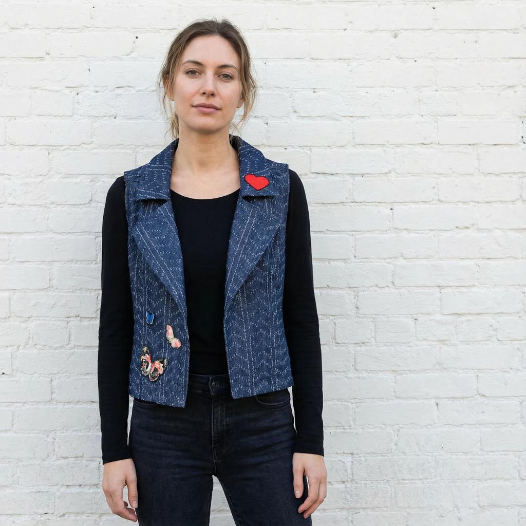 Nice Patches, Babe! Denim Vest with Zipper and Embroidered Patches [Sizes SM-XL] by The Bullish Store