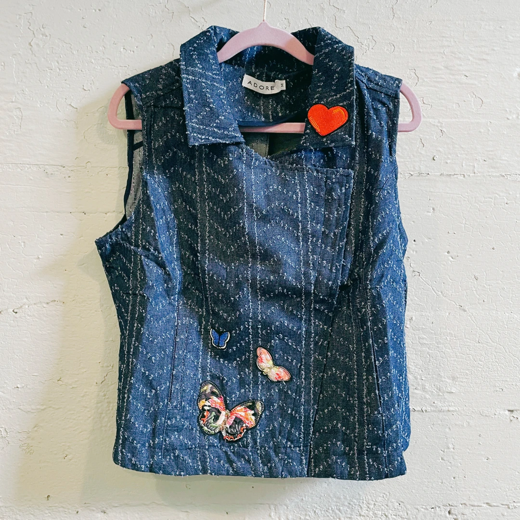Nice Patches, Babe! Denim Vest with Zipper and Embroidered Patches [Sizes SM-XL] by The Bullish Store