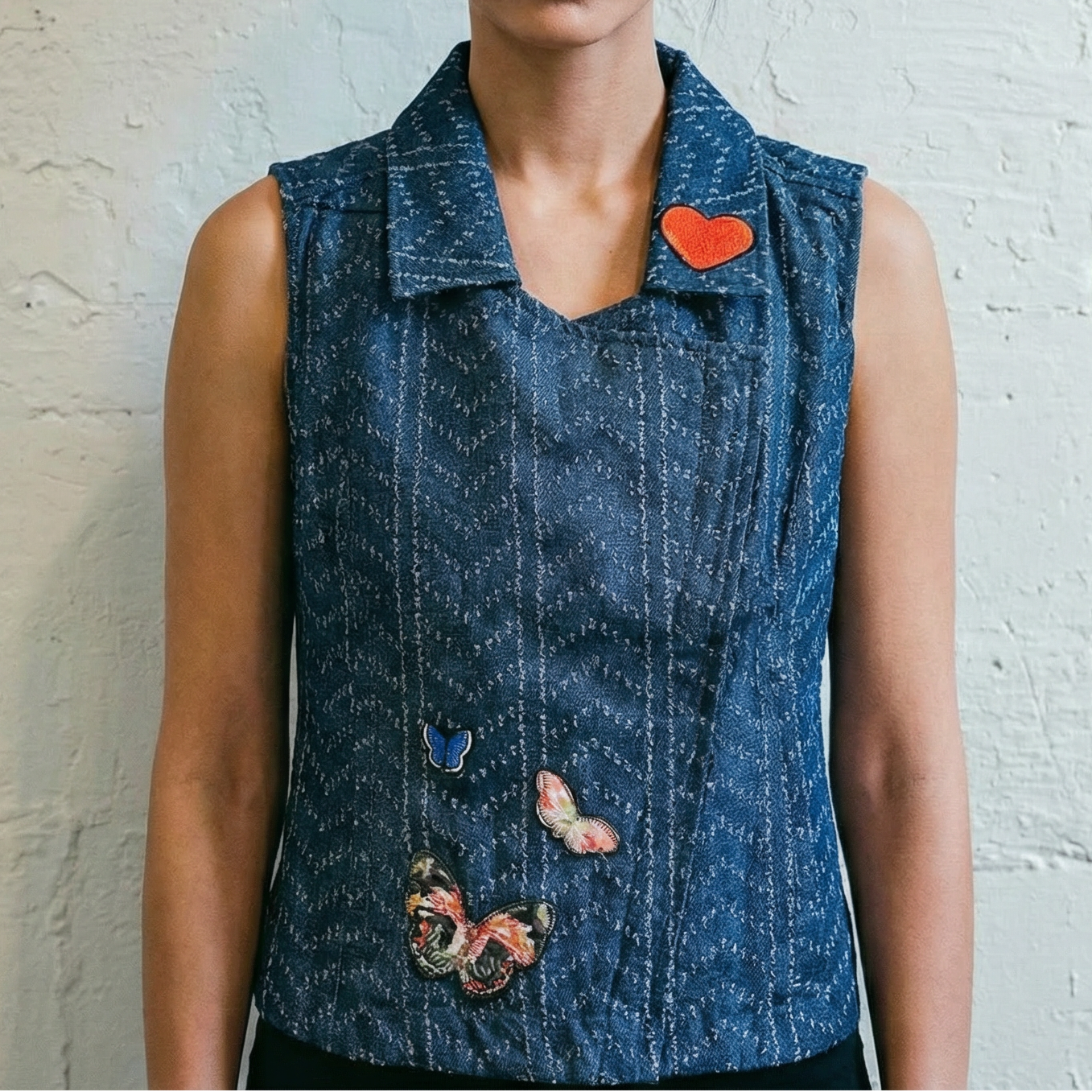 Nice Patches, Babe! Denim Vest with Zipper and Embroidered Patches [Sizes SM-XL] by The Bullish Store