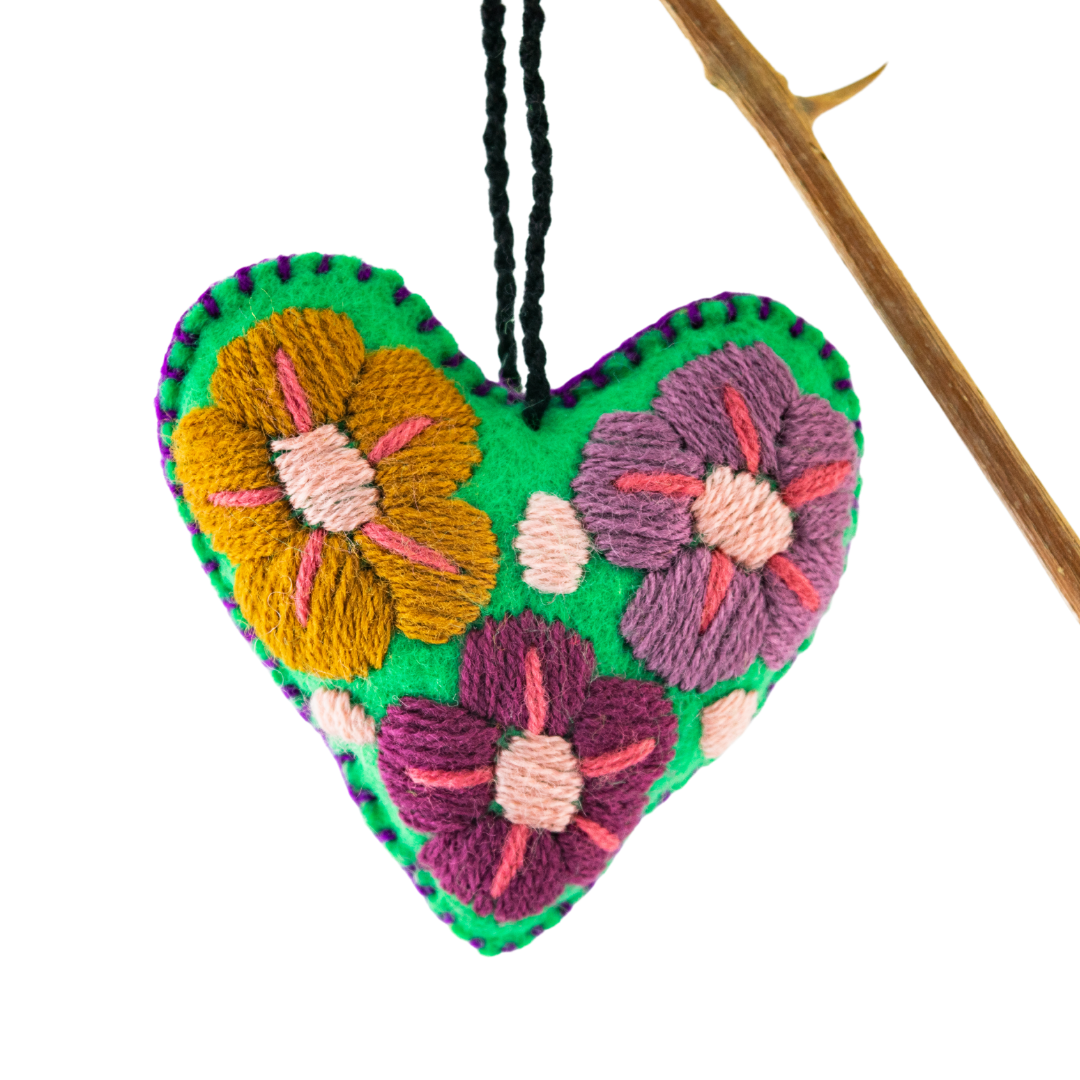Pick Color! Corazon Heart Embroidered Handmade Valentine's Day Gift Ornament - Mexico