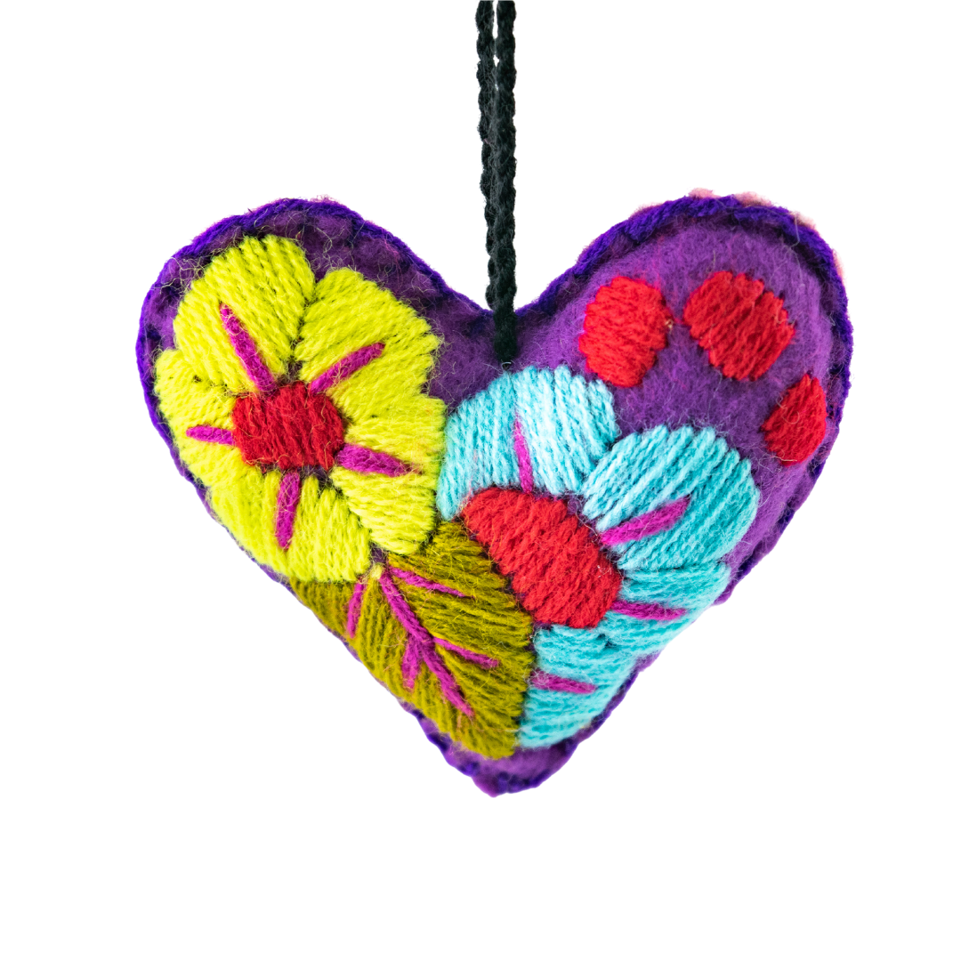 Pick Color! Corazon Heart Embroidered Handmade Valentine's Day Gift Ornament - Mexico