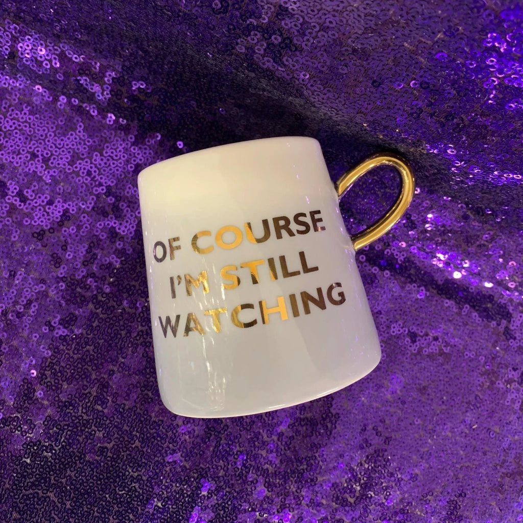 Of Course I'm Still Watching Netflix Themed Funny Tapered Mug | 11 oz | White and Blue Watercolor by The Bullish Store