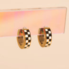 Checkered Chunky Huggie Hoop Earrings